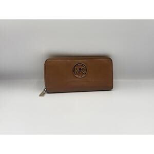 Michael Kors Wallet Brown Fulton Zip Around Continental Wristlet Card Slots